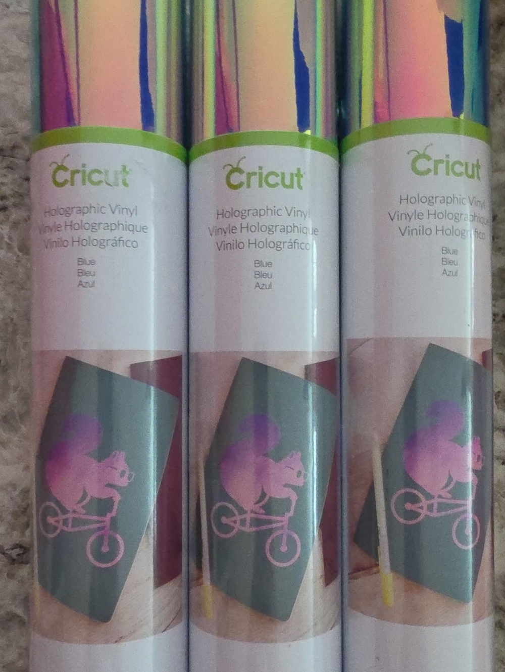 3 Unopened Cricut Holographic Vinyl Rolls - Iridescent Blue Pink Green
